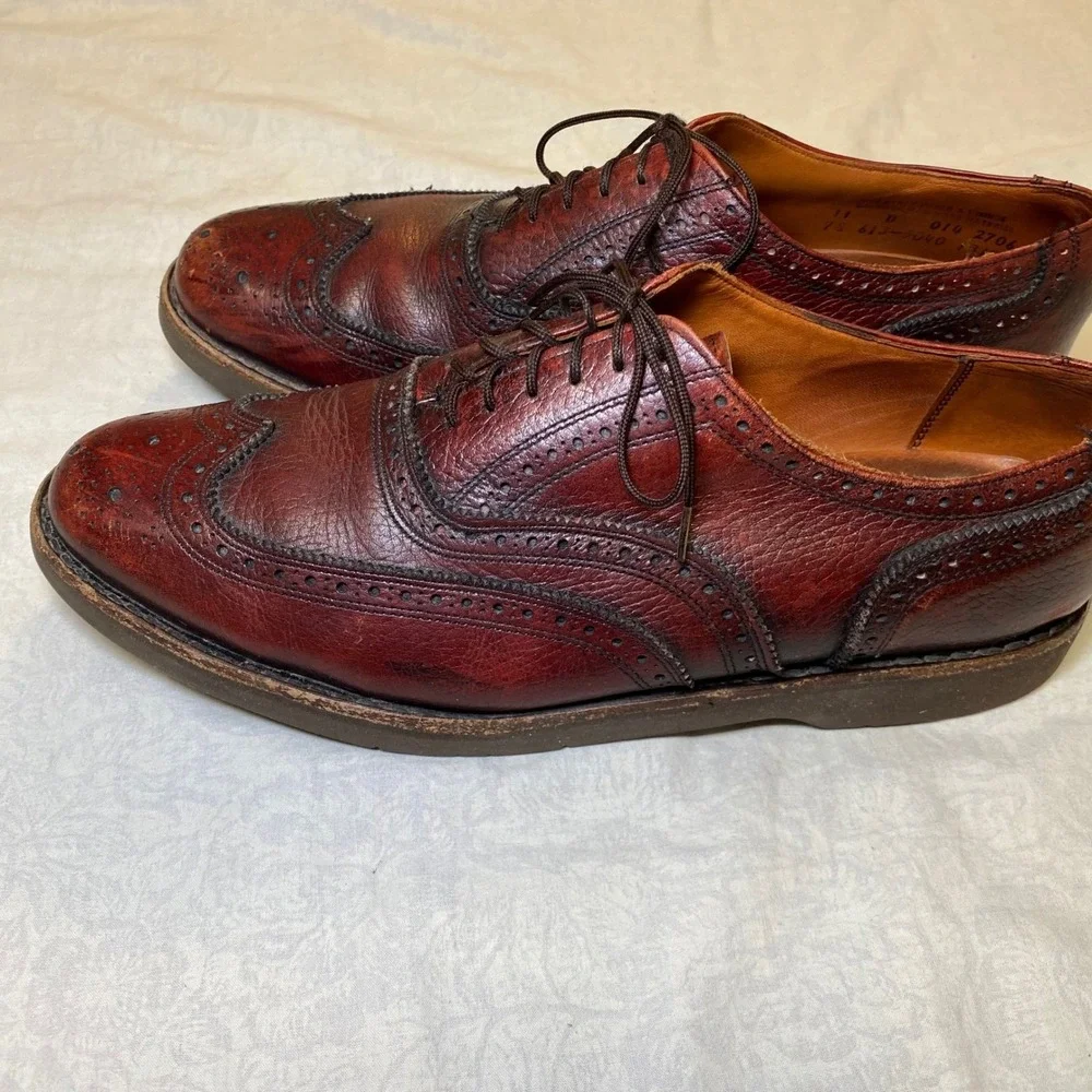 Vintage Florsheim Longwing Wingtip Brogue Oxfords Burgundy Pebble Grain 11D